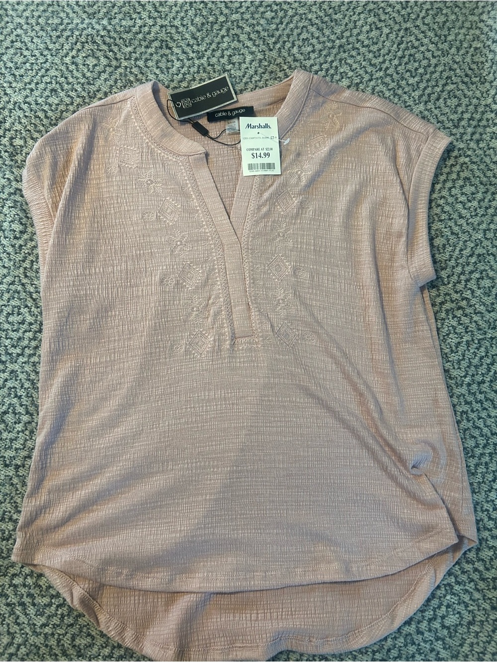 Cable & Gauge Blush Pink Embroidered Short Sleeve Tunic
